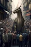 Placeholder: a dragon standing on crowded street