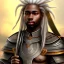 Placeholder: African male swordsman, white hair, dreadlocks, leather armor, fantasy art, portrait, 4k