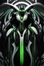 Placeholder: Cyborg symbiote, white color, green color, tendrils, high tech, cyberpunk, biopunk, membrane wings, carbon fiber, cyber tentacles, and the other two.