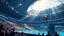 Placeholder: Create a detailed scene depicting a contemporary Olympic diving venue. The setting should include an audience of spectators watching the event, with a focus on a woman poised on the diving board, preparing to dive. Please include elements such as the design of the diving platform, the atmosphere of the crowd, and the overall ambiance of the venue. The output should be structured as a vivid description, capturing the energy and excitement of the moment.