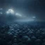 Placeholder: Hundreds of gorgeous dark hooded jellyfish-man in dark night heavy fog