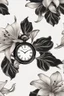 Placeholder: Black wristwatch Embellished with silver With a silver lily flower White background