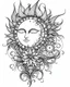 Placeholder: realistic sun tattoo idea, line art, background, vector, svg, black outline on white background, leave plenty of white space beetween lines for coloring, tattoo style, tattoo idea,full body