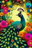 Placeholder: amazing peacock, flower backwornd, colorful animal, adult book cover