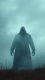 Placeholder: Heavy fog, huge angry hooded man in the sky