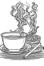 Placeholder: Outline art for coloring page, A LIT CIGARETTE WITH WHISPS OF SMOKE ON A SAUCER NEXT TO A JAPANESE CHAWAN TEACUP, coloring page, white background, Sketch style, only use outline, clean line art, white background, no shadows, no shading, no color, clear