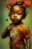 Placeholder: an abstract painting of rusted metal and flowers, african baby portrait, rust, scaffolding, iron cladding, decay, mixed media, textured, anatomically correct, beautiful perfect face, sharp focus, highly detailed