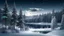 Placeholder: A mystical winter night scene; dark pine trees surround a snow-covered lake, reflecting the moonlight. Snowflakes twirl through the air, enchanting the serene winter forest.