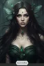 Placeholder: Dark green hair, elven crown emerald Water lilies long hair lotus night Fairy princess rapunzel hair queen crown dragonflies fireflies elven tiara flowers fairy wings gothic dark green