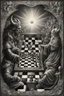 Placeholder: In the depths of the mind, God and the Devil engage in a timeless chess battle. God, wise and serene, faces the cunning and mischievous Devil. The chessboard, a masterpiece of cosmic art, holds the weight of eternity. Both players strategize, their thoughts intertwining with the fabric of existence. The Devil laughs with malice, testing God's resolve. God smiles with compassion, revealing a wisdom forged in eons. Their hands move, shifting the tapestry of existence. The battle symbolizes the ete