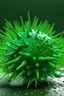 Placeholder: Green virus with spikes