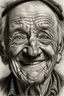 Placeholder: drawing, portrait, old, old, wrinkles, features, smiling, white, lead, charcoal,drawing with pencil