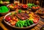 Placeholder: The picture shows a tasty and enticing dish containing a variety of delicious foods. The foods include slices of perfectly grilled meat and crispy fresh vegetables pulsating with colors and flavors. The background shows a simple wooden table and a warm climate that feels comfortable and enjoyable to the eating experience.