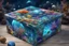 Placeholder: hyperrealistic, 4k, box for storing things with beautiful drawings a lot of colours, very detailed, subnautica, sea plants, planets space, galaxies,