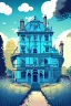 Placeholder: Disused, Victorian Manor House, Blue Sky, Over-Grown Fields, Vector Art