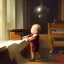 Placeholder: A full picture of a little man with a round head wearing big plateau shoes playing the piano