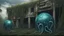 Placeholder: floating alien balls with jellyfish tentacles, rampant foliage, and vines, next to a derelict alien building, photorealistic, surreal Detail