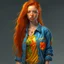 Placeholder: pretty girl, aged 18, ginger, conventionally attractive, colourful clothes, realism, jeans