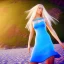 Placeholder: Beautiful full body woman blue eyes long blond hair in an hippy blue flower dress on a beach, unreal engine, 4k