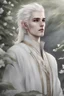 Placeholder: a young male Elf sorcerer with ethereal white skin and hair, complemented by striking black eyes