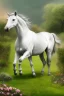 Placeholder: Portrait of a spotted white horse in the garden