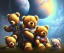 Placeholder: little boy and big teddy bears on moon. oil on canvas