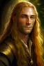 Placeholder: A young serene Lord Of The Rings like man with long golden hair that cascades gracefully. His open eyes, with blind pupils, reflect a depth of wisdom and inner peace. A gentle smile graces his face, adding warmth to his tranquil demeanor.