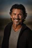 Placeholder: Portrait of a 50 year old Olive skinned handsome male with dark salt and pepper hair and a goatee beard, smiling