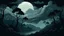 Placeholder: eerie cloud background with no trees in the art style of mike mignola under the moonlight