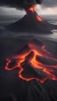 Placeholder: A volcanic island with black sand beaches, surrounded by lava that flows into the sea, lava flows from the top of the volcano , clouds of vapor, sea,forming otherworldly patterns, ultra realistic, ultra detailed, Sharp on focus, 8K