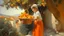 Placeholder: Neoclassicism child picking oranges from a tree realistic cote d'azur