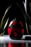 Placeholder: portable speaker, form inspired by merdeka 118 tower , flora and faunaform, geometric design style and black and red color