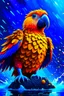 Placeholder: Generate an full body image of a parrot has a magma objects in the background and ocean objects in the background objects with an anime animal style.On Canvas, Brush Strokes, Smooth, Ultra High Definition, 8k, Unreal Engine 5, Ultra Sharp Focus, Intricate Artwork Masterpiece, Ominous, Golden Ratio, Highly Detailed, photo, poster, fashion, illustration