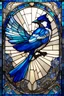 Placeholder: vitrail d'un geai bleu ailes déployées art déco d'après mucha