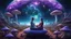 Placeholder: beautiful women sitting without bro meditating on blue, purple mushroom in space, vegetable plantations in domes, colonization of the planet,