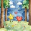 Placeholder: star-buddy and a heart-buddy with clouds in the forest-of-feelings, watercolor (Elena Kucharik)