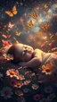 Placeholder: A baby Sleeping and dreaming sweet dreams among the flowers and butterflies in a glory night