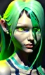 Placeholder: girl, cute, beautiful, green hair, casual clothes, head and shoulders portrait by Greg Rutkowski