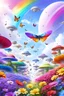 Placeholder: colors, very beautiful, ,flowers garden,rainbow, cité très futuriste ultra moderne, ufos fleet, rainbow intergalactic, birds, butterfly