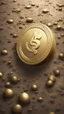 Placeholder: a smooth 3d game graphics circular shaped golden coin with a full body relief in misty mud