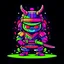 Placeholder: cute Samurai with neons and red, blue, green and purple colours