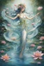 Placeholder: Alchemy RefinerSsterbenart A graceful floating water goddess Suggested details Asian-like style A graceful floating water goddess, her delicate figure is surrounded by a tranquil garden of ethereal water flowers. These flower petals convey many emotions, moving gently with the wind rippling on the surface of the clear water. The stems of aquatic plants come in many vibrant colors, dazzling with their beauty. This captivating scene is depicted in a painting of stunning detail, where every aspect