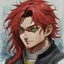 Placeholder: dnd, fantasy, watercolour, portrait, illustration, male, face, green eyes, determined, happy, priest, red hair, very long hair, radiating light, five o'clock shadow