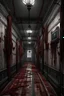 Placeholder: A gothic hallway with blood and dead bodies hanging by ropes from the roof faceless