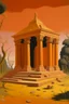 Placeholder: A light rosy orange colored ruined temple with sundials painted by Henri Rousseau