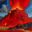Placeholder: A red volcanic castle in a fiery realm painted by Claude Monet