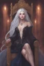 Placeholder: Moon queen long white hair, black robes, blue eyes