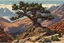 Placeholder: museum quality color woodcut of an ancient Bristlecone Pine , atop a rocky plateau ,high in the mountains, in the style of Gustave Baumann, with a fine art aesthetic, highly detailed, finely cut ,8k render