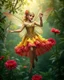 Placeholder: Gorgeous Digital Photography Realistic full body dress steampunk classic pixie flowers with a resemblance to Beautiful woman Tinkerbell on flying up, beauty sharp contrast colors,jungles background,digital fantasy art