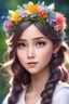 Placeholder: a girl with a flower crown on her head, photorealistic disney, rossdraws global illumination, disney photo realistic, artgerm ; 3d unreal engine, cgsociety 9, realistic anime style at pixiv, realistic cute girl painting, disney render, kawaii realistic portrait, photorealistic artstyle, fairy cgsociety, beautiful and realistic face, photorealistic art style